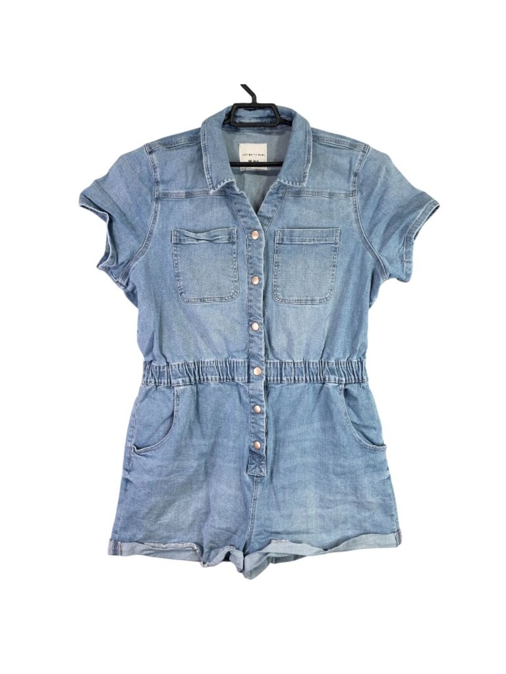 Womens Celebrity Pink Blue Denim Romper Light Wash Short Sleeve Button Front XXL